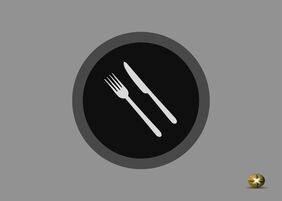 Image of fork and knife centered in plate after a meal.